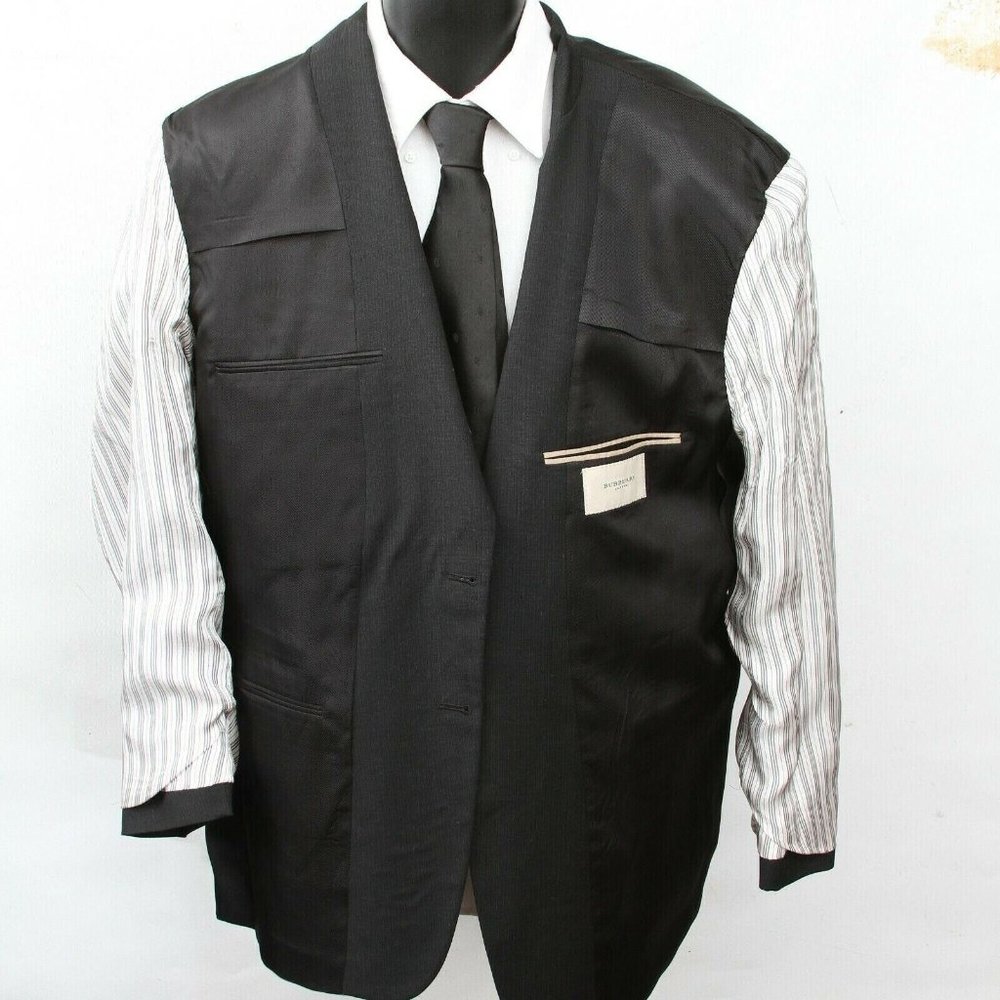Burberry London Kensington Black Stripe Wool Dual Vent 2 Butt Sport Coat Men 46R - Picture 3 of 12